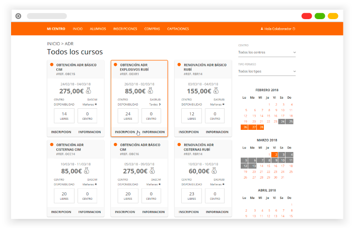 Calendario de cursos